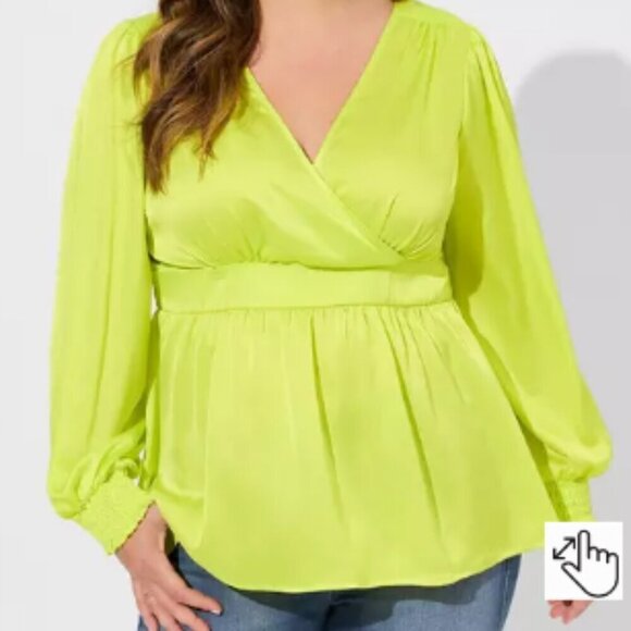 Torrid Satin Surplice Tie Cut Out Back Long Sleeve Blouse Size 2X - Picture 1 of 6